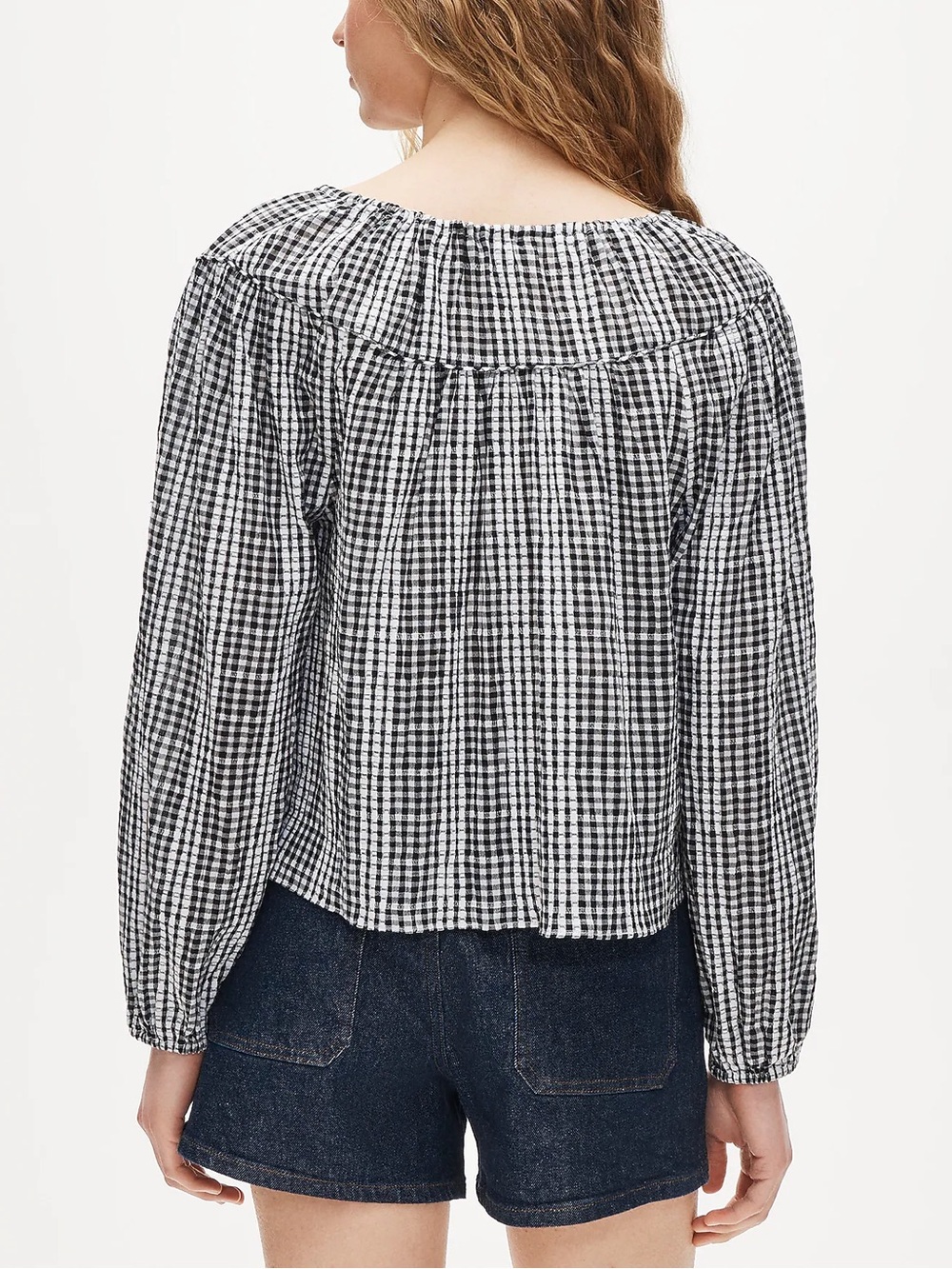 J. Crew Black and White Gingham Peasant Blouse - Picture 3 of 4